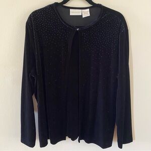 VIN Christie & Jill Size XL Extra Large Black Velour Velvet Blouse w/ Rhinestone